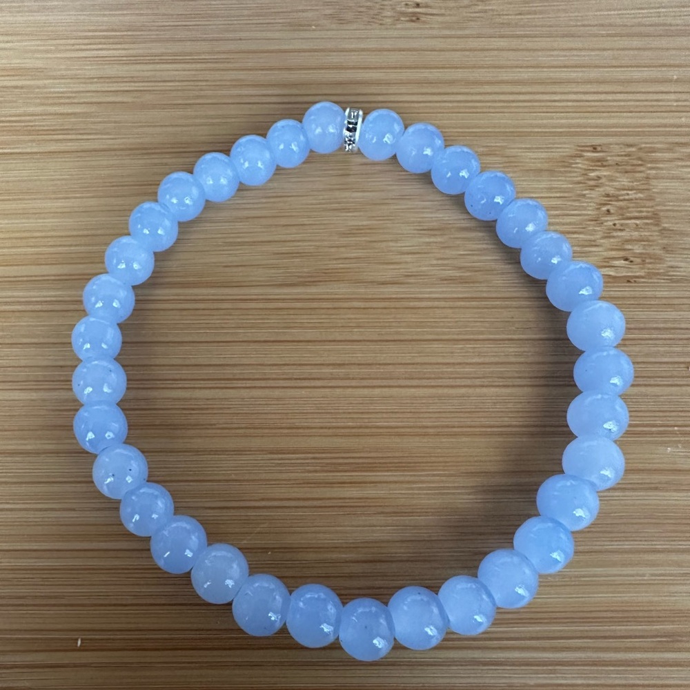 Handmade Blue Glass Stretch Bead Bracelet with Silvertone Accent …
